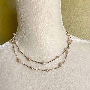 Multi colored pearls gold plated necklace 35”